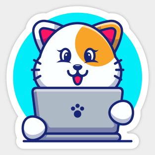 Cute cat with laptop cartoon design Sticker